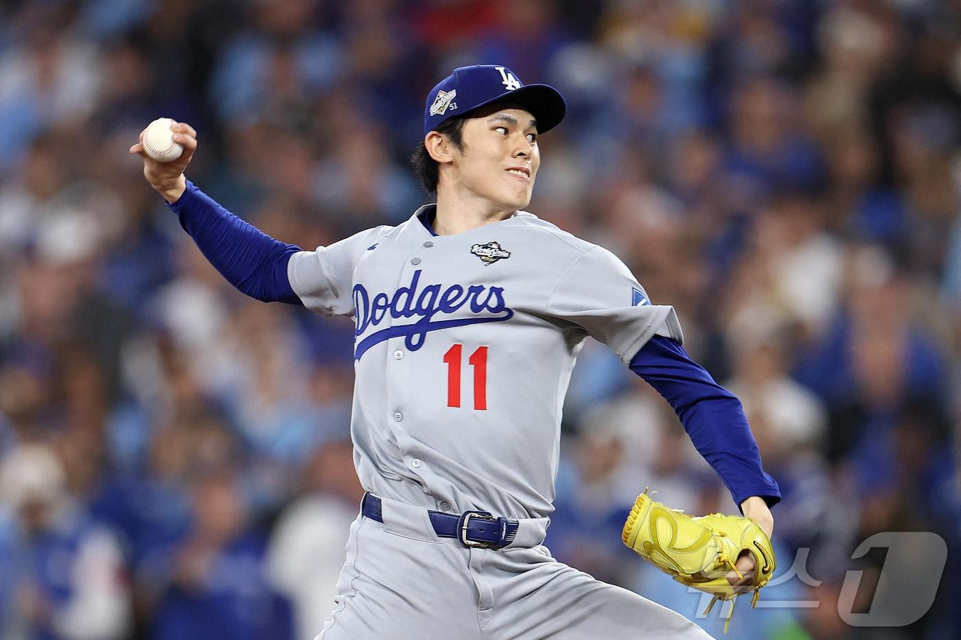 사사키 로키는 LA 다저스의 월드시리즈 2연패에 일조했다. ⓒ AFP=뉴스1