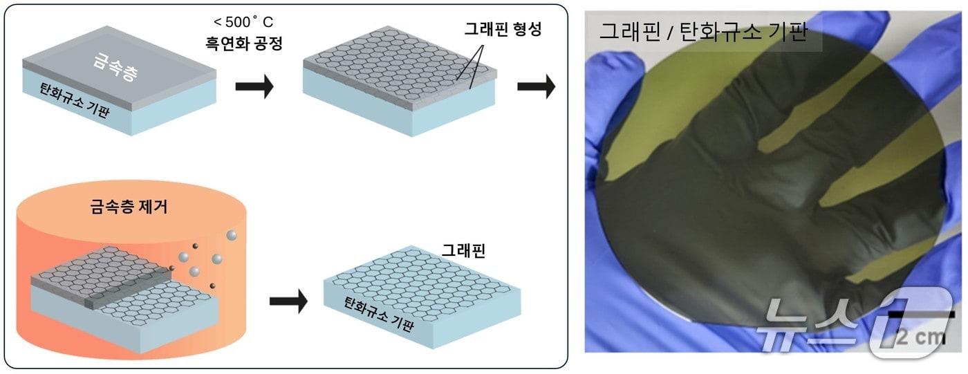 저온 금속-촉매 기반 그래핀 형성 과정과 대면적 그래핀/탄화규소 기판 실물&#40;연세대 금현성 교수 제공&#41; /뉴스1