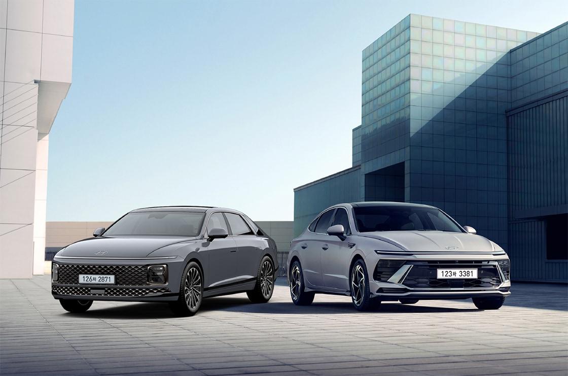 본문 이미지 - 현대차 준대형 세단 &#39;그랜저&#39;&#40;왼쪽&#41;와 중형 세단 &#39;쏘나타&#39;&#40;오른쪽&#41;의 모습&#40;현대차 제공&#41;.