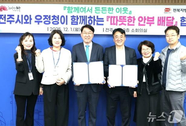 본문 이미지 - 1일 전주시청 3층 소회의실에서 ‘전주시와 우정청이 함께 하는 따뜻한 안부 배달’ 협약식이 개최됐다.&#40;전주시 제공, 재판매 및 DB 금지&#41;/뉴스1