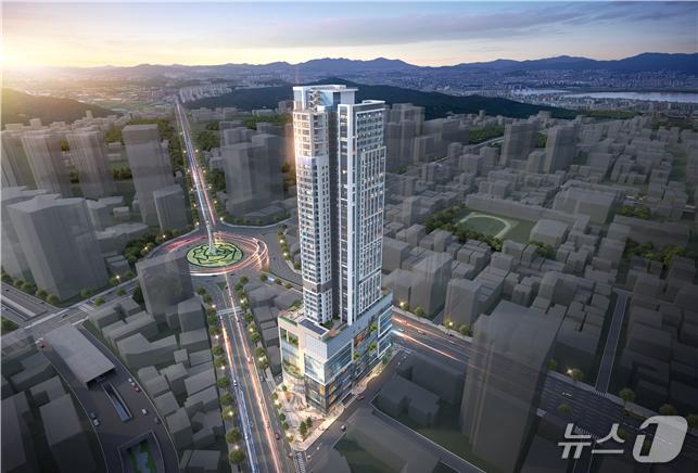 본문 이미지 - 울산시  건축주택공동위원회가 조건부로  승인한 남구 신정동 공업탑 인근의 주거복합건축물  조감도(울산시 제공)