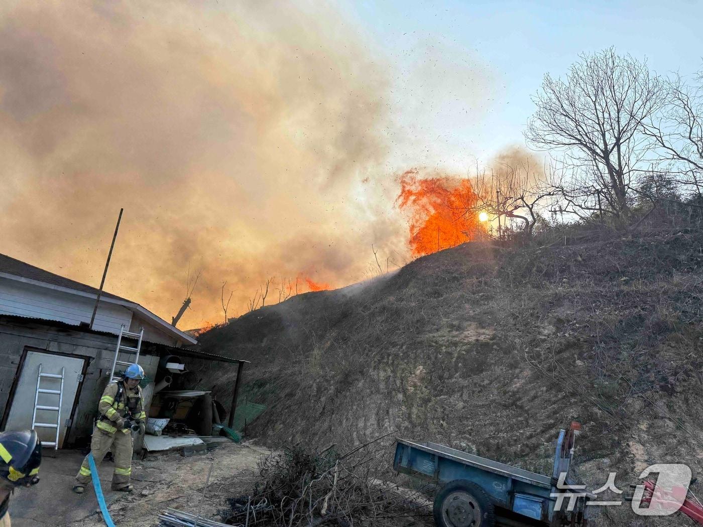 본문 이미지 - 10일 강원 양양 손양면 산불 현장.&#40;강원도소방본부 제공, 재판매 및 DB 금지&#41; 2025.12.10/뉴스1