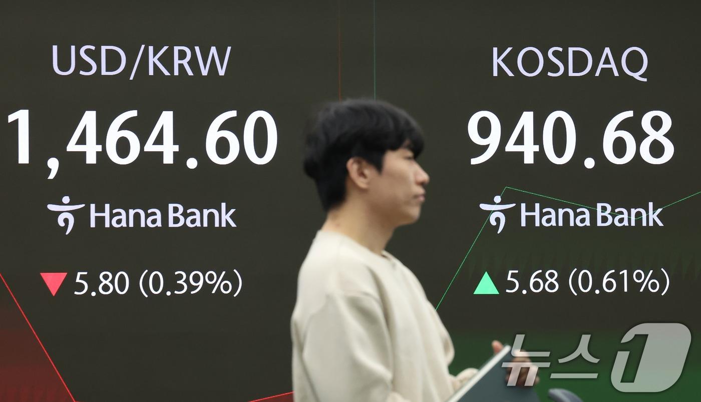 11일 오전 서울 중구 하나은행 딜링룸 전광판에 코스닥과 원달러환율 시황이 표시되고 있다. 2025.12.11/뉴스1 ⓒ News1 장수영 기자