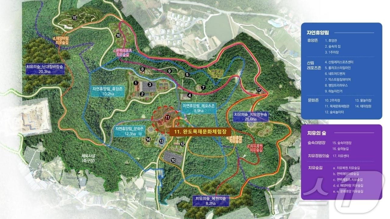 본문 이미지 - 완도군, 산림치유단지 내 목재문화체험장 조성 계획도 &#40;완도군 제공. 재판매 및 DB금지&#41; /뉴스1 