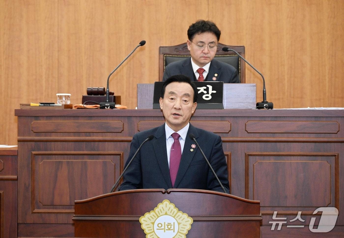 11일 울산 북구의회 본회의장에서 제228회 제2차 정례회 제2차 본회의가 열려 박천동 북구청장이 기조연설을 하고 있다.&#40;울산 북구 제공. 재판매 및 DB금지&#41;/뉴스1