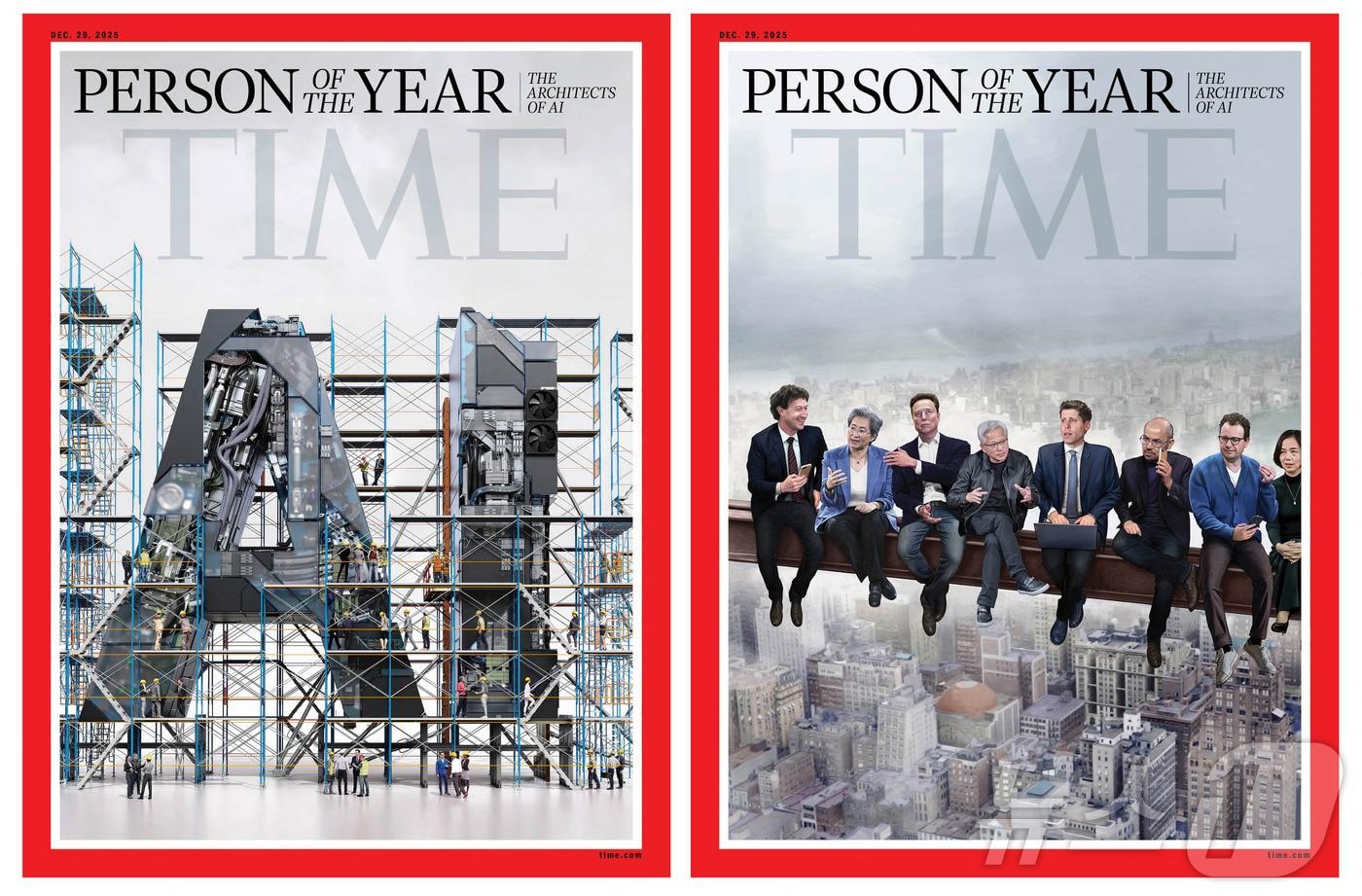 본문 이미지 - 타임 표지를 장식한 일론 머스크 xAI·젠슨 황 엔비디아·마크 저커버그 메타·샘 올트먼 오픈AI·리사 수 AMD·데미스 허사비스 구글 딥마인드·다리오 아모데이 앤스로픽·페이페이 리 월드랩스 최고경영자(CEO). ⓒ AFP=뉴스1