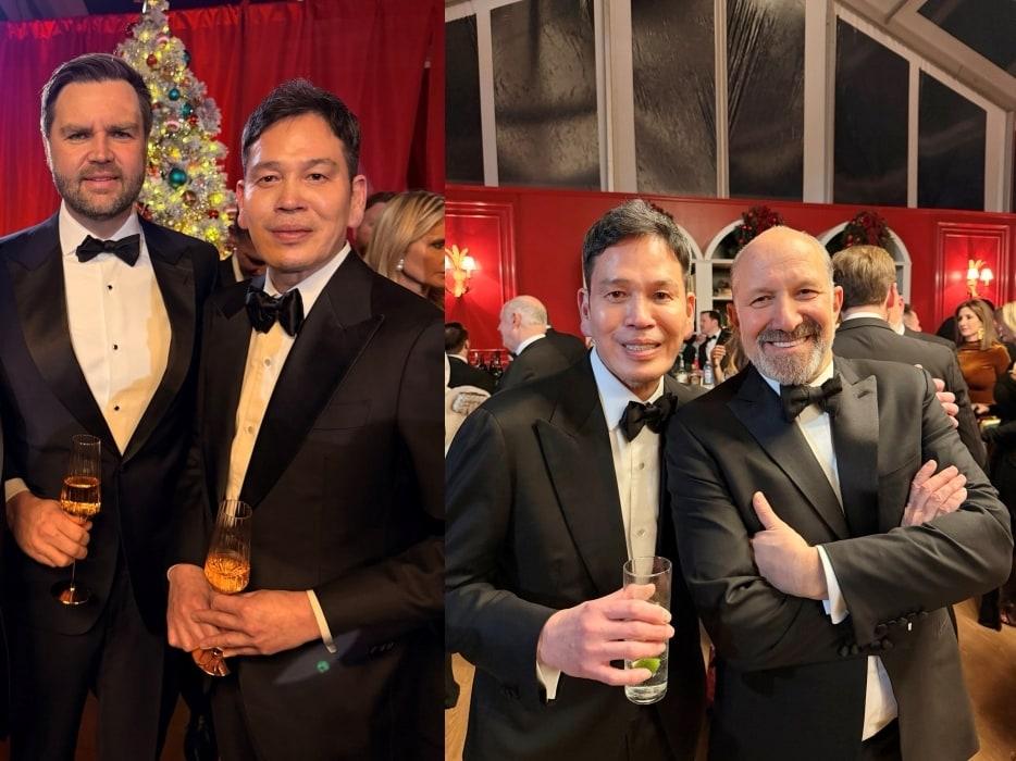 본문 이미지 - 정용진 신세계그룹 회장이 J.D. 밴스 미국 부통령(왼쪽), 하워드 러트닉 미국 상무부 장관(오른쪽)과 찍은 기념 사진.(신세계그룹 제공)