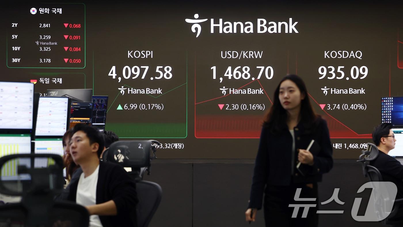 16일 오전 서울 중구 하나은행 딜링룸에서 딜러들이 업무를 보고 있다.  2025.12.16/뉴스1 ⓒ News1 김민지 기자