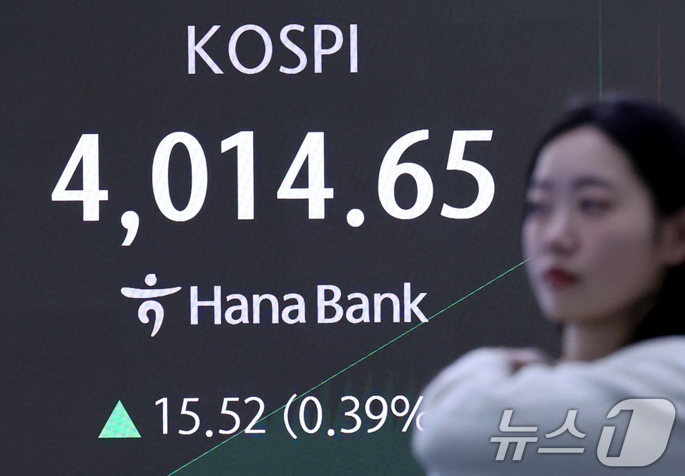 17일 오전 서울 중구 하나은행 딜링룸 전광판에 코스피 시황이 표시되고 있다. 전날 2%대 하락을 보이며 4000선이 무너진 코스피는 이날 20.30p(0.51%) 오른 4019.43로 장을 시작했다. 코스닥은 5.92p(0.65%) 오른 922.03으로 출발했다. 2025.12.17/뉴스1 ⓒ News1 장수영 기자