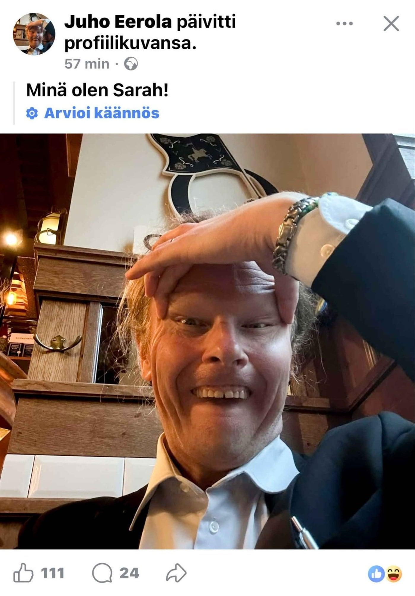 본문 이미지 - 논란이 된 유호 에롤라 핀란드인당 의원의 소셜미디어 게시글 (출처=소셜미디어 엑스(X))