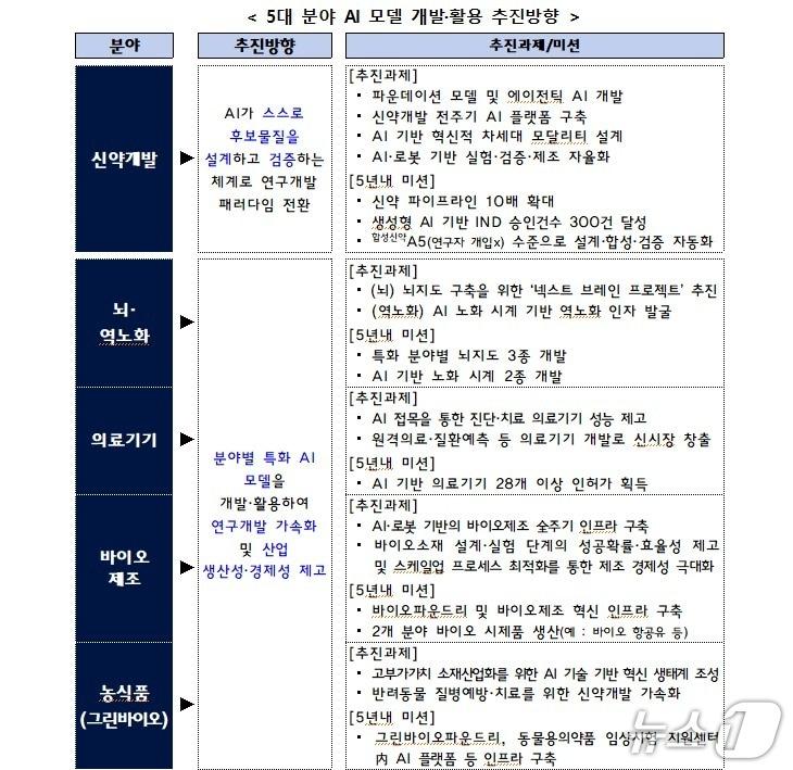 본문 이미지 - 5대 분야 AI 모델 개발·활용 추진방향