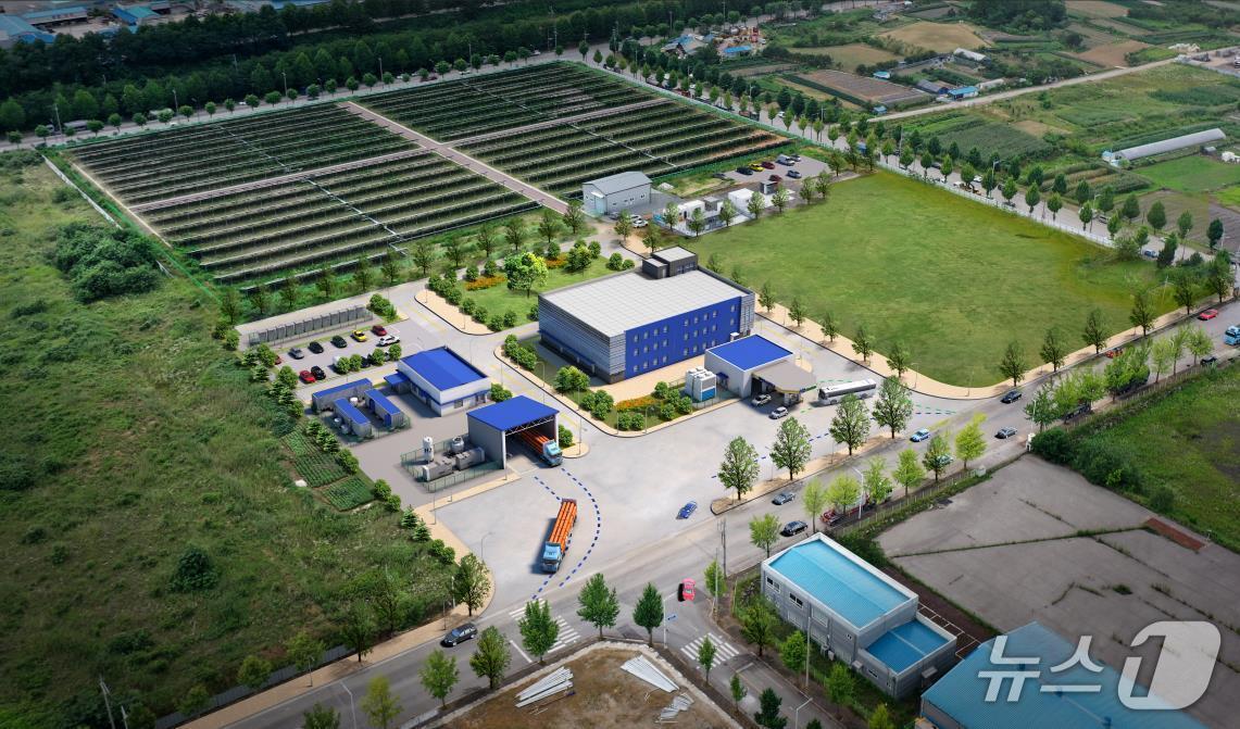 본문 이미지 - 강원 동해 북평산단 일원에 조성될 수소생산기지 구축 설비 배치 조감도.(동해시 제공, 재판매 및 DB 금지)