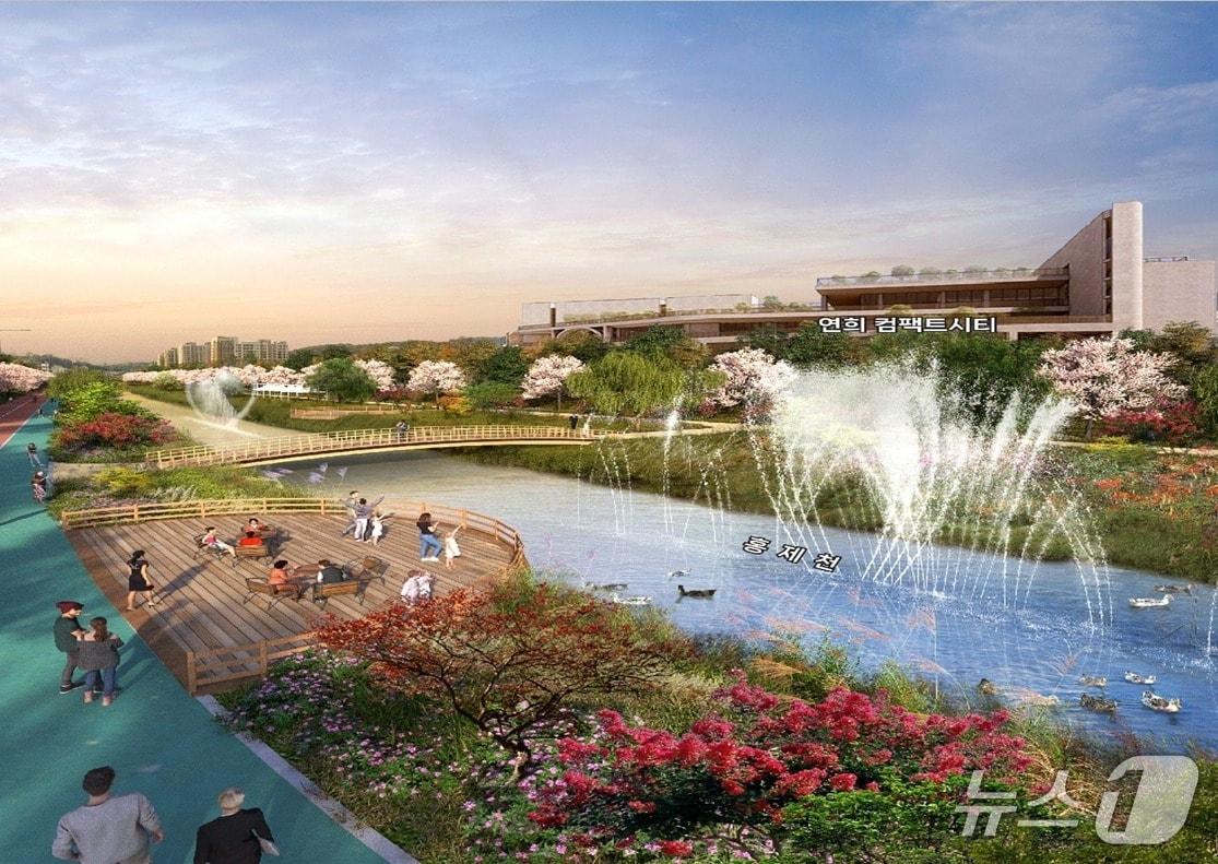 본문 이미지 - '강북횡단 지하도시고속도로 건설' 시행 후 홍제천(가좌역 부근) 모습.(서울시 제공)