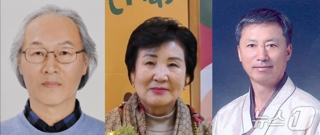 본문 이미지 - '전라남도 명예 예술인'으로 지정된 왼쪽부터 김정국 작가(한국화),  박지선 작가(문학),  박행신 작가(문학)(광양시 제공)