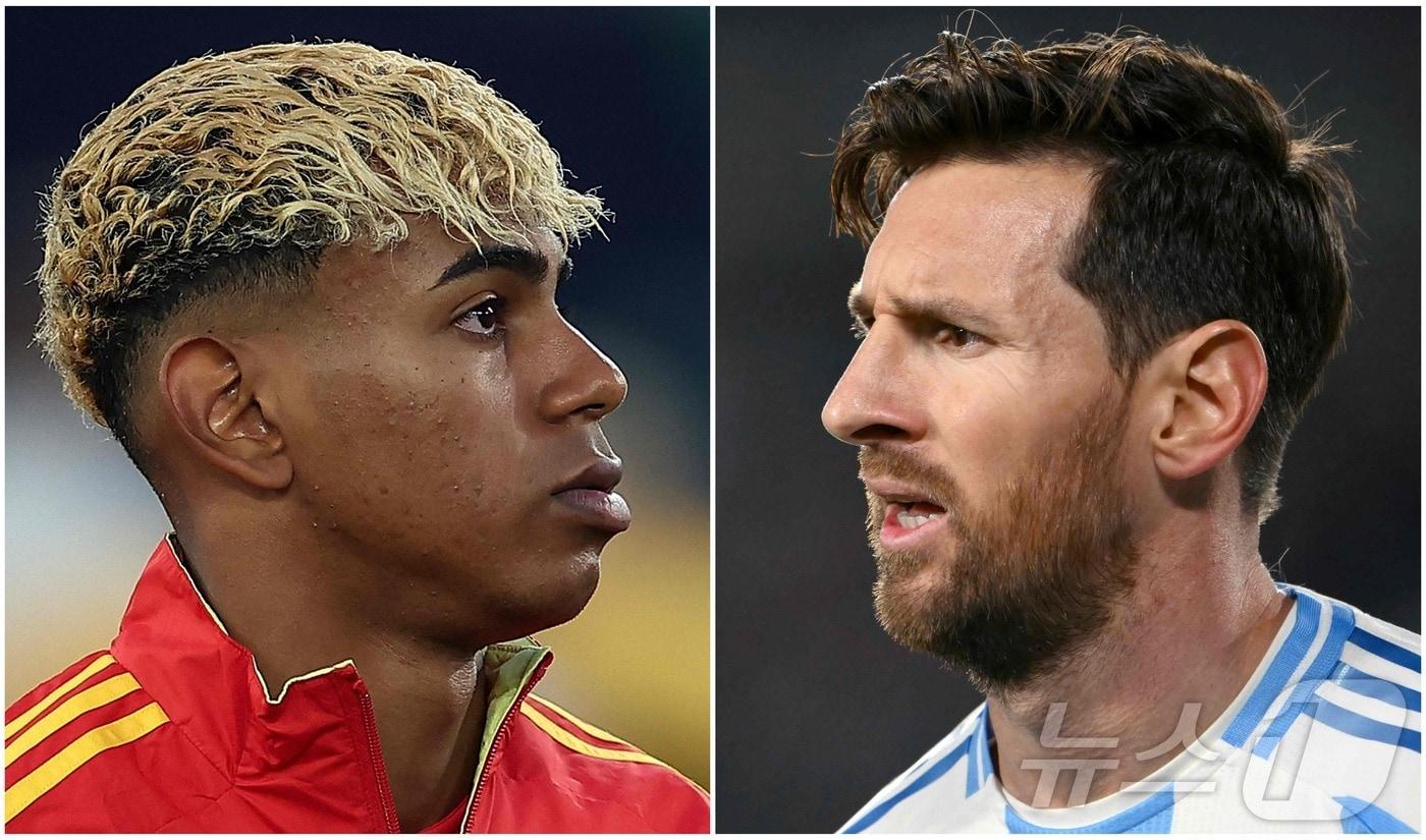 리오넬 메시(오른쪽)와 라민 야말. ⓒ AFP=뉴스1