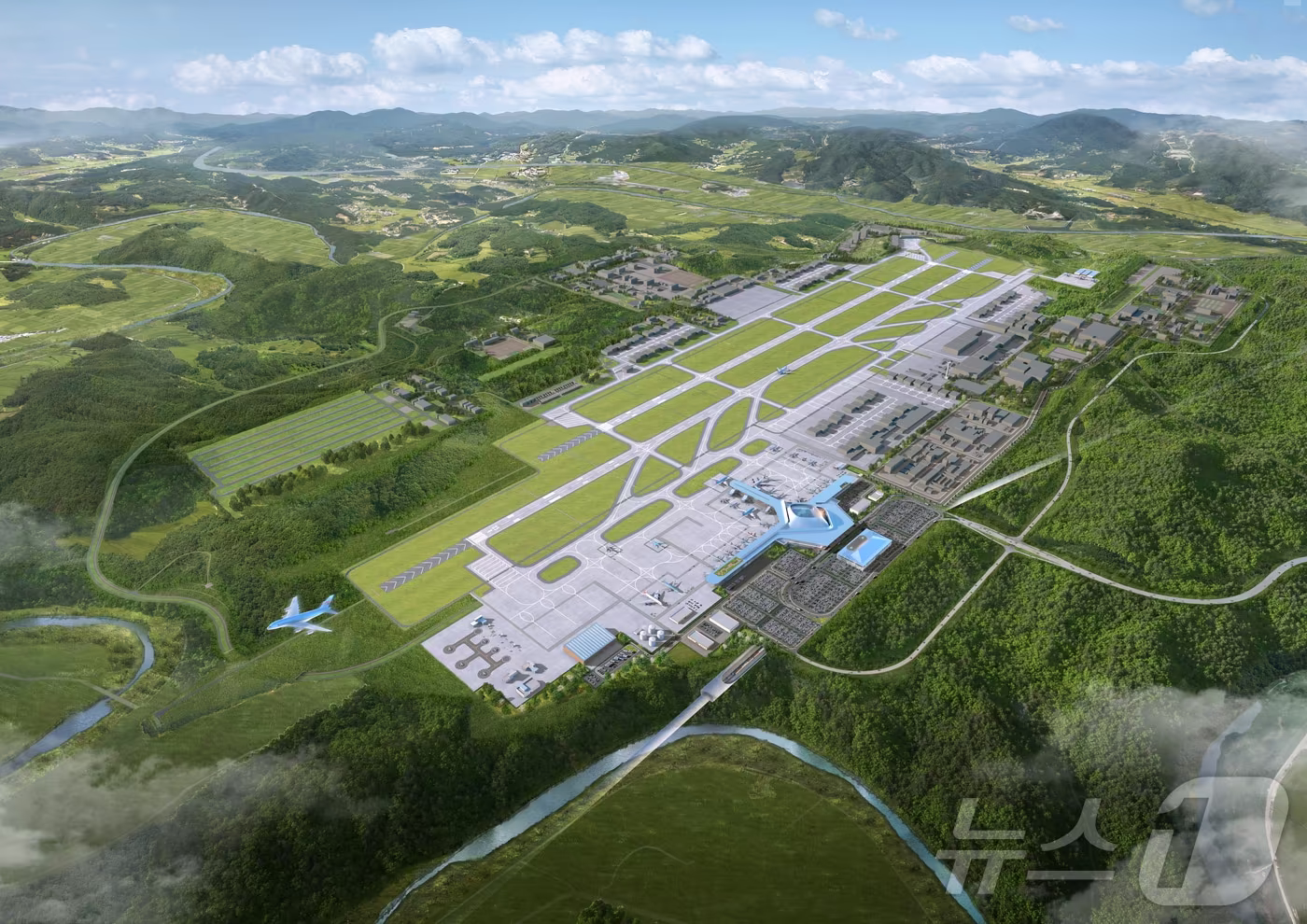 국토교통부가 19일 대구경북신공항 민간공항 건설 기본계획을 고시하면서 신공항 건설사업의 핵심 절차가 마무리됐다.사진은 대구경북신공항 조감도(경북도 제공. 재판매 및 DB금지) /뉴스1