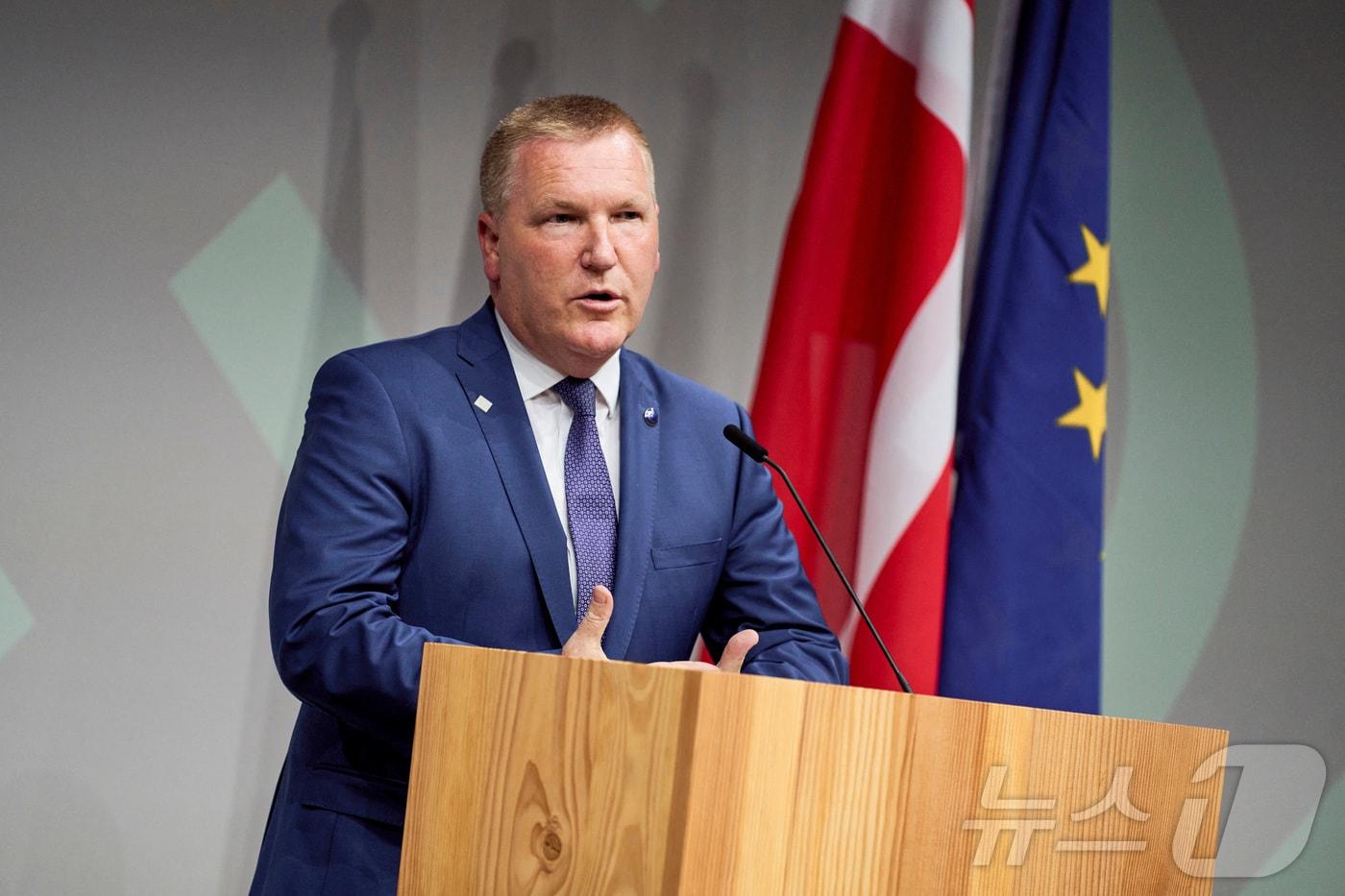 마이클 맥그래스 유럽연합&#40;EU&#41; 법치담당 집행위원이 지난 9월 2일 덴마크 코펜하겐에서 열린 한 국제 행사에 참석해 연설하고 있다. 2025.9.2 ⓒ 로이터=뉴스1 ⓒ News1 강민경 기자