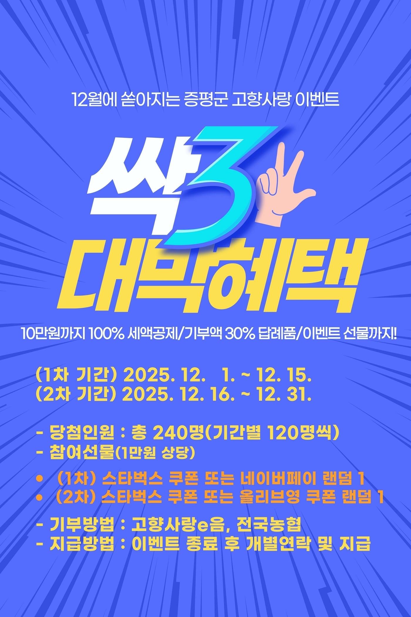 본문 이미지 - 증평군은 오는 31일까지 고향사랑기부 특별 이벤트를 진행한다.&#40;증평군 제공&#41;/뉴스1