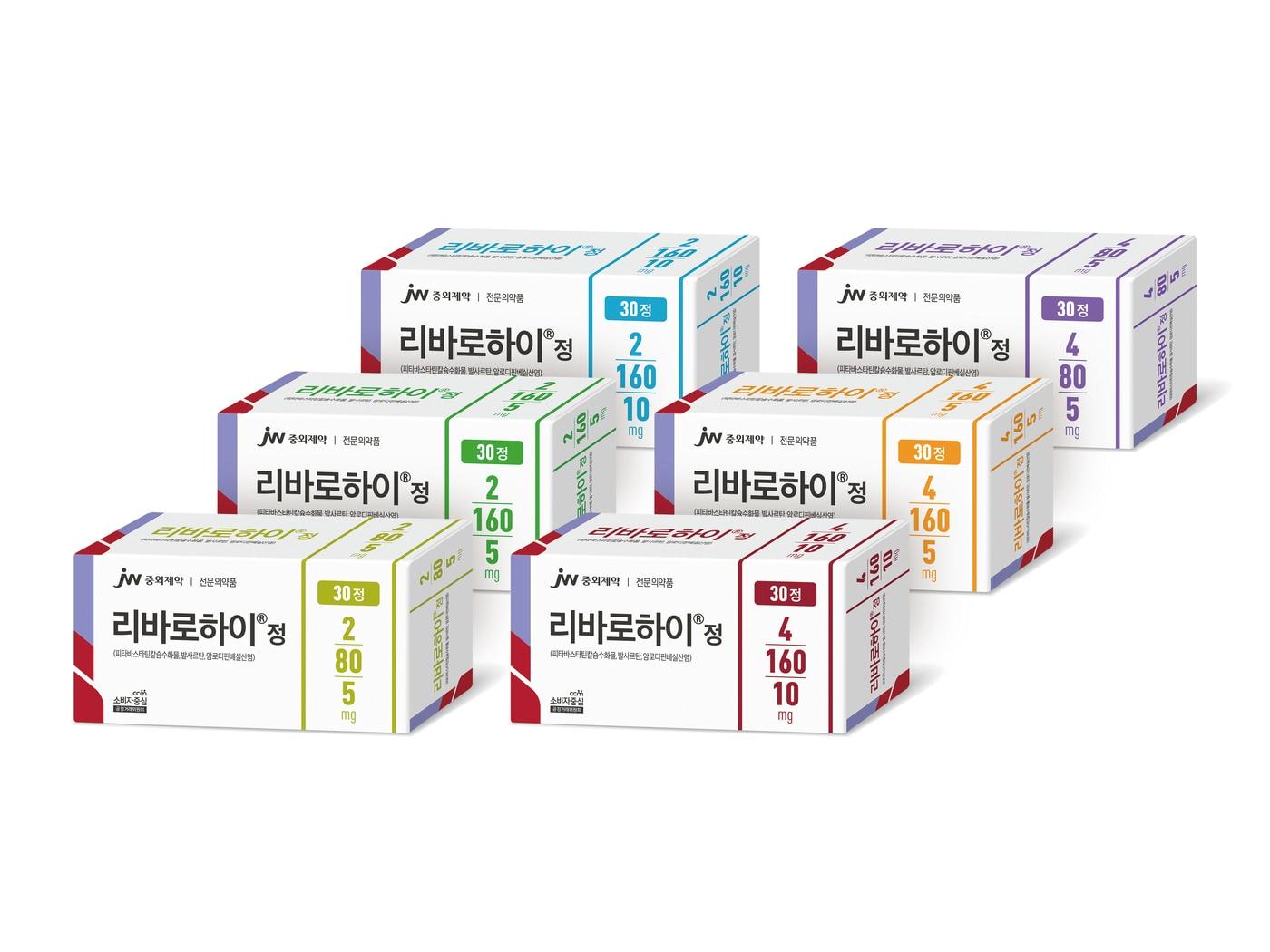 본문 이미지 - JW중외제약이 출시한 피타바스타틴 기반 이상지질혈증·고혈압 3제 복합제 &#39;리바로하이&#39; 제품군.&#40;JW중외제약 제공&#41;/뉴스1