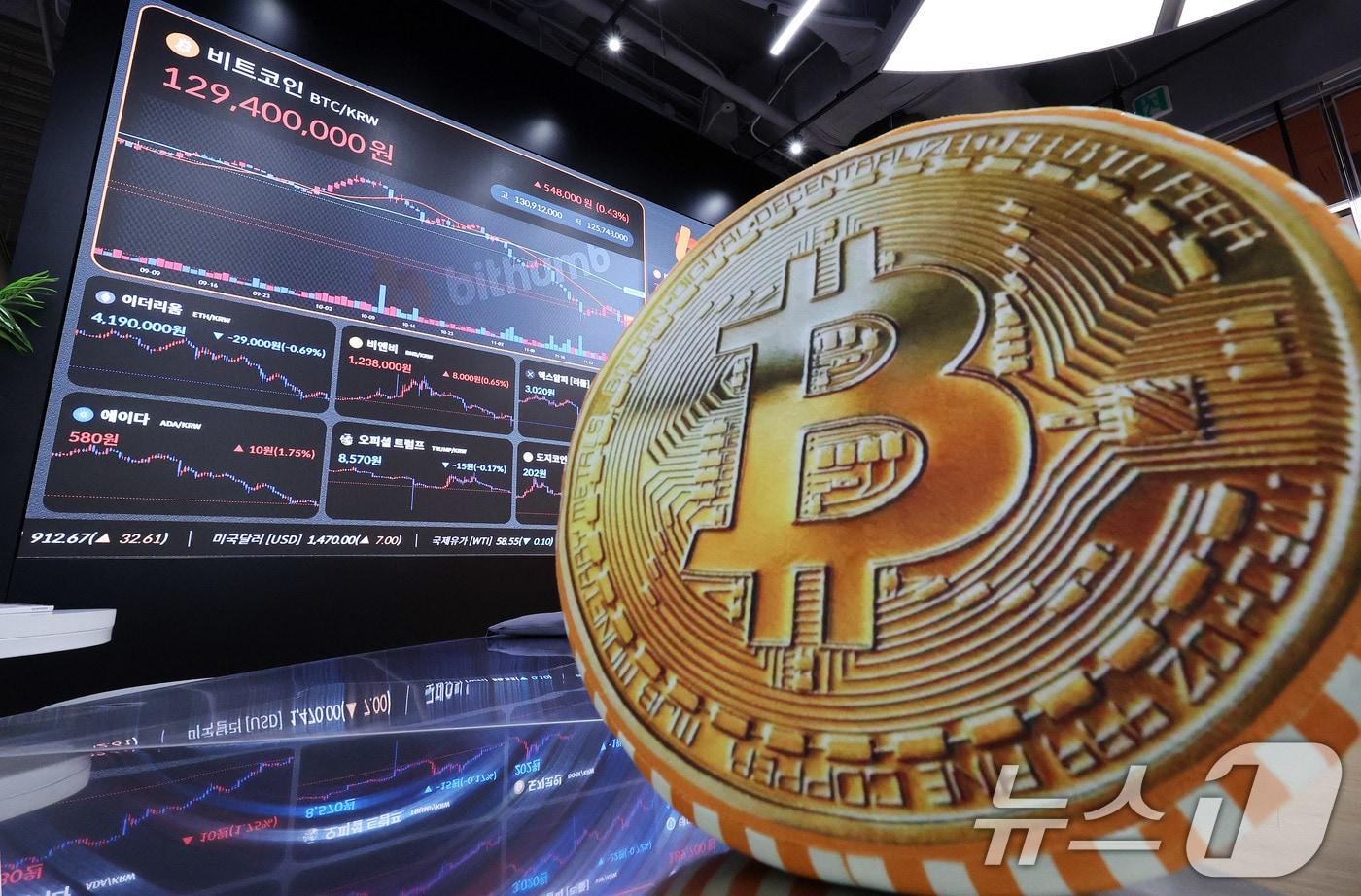 본문 이미지 - 2일 서울 강남구 빗썸 라운지 전광판에 비트코인 시세가 나타나고 있다. 2025.12.2/뉴스1 ⓒ News1 박지혜 기자