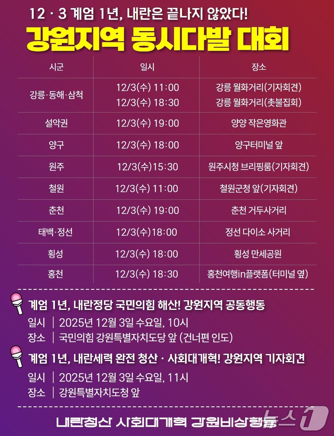 본문 이미지 - &#39;내란청산 사회대개혁 강원비상행동&#39;포스터.&#40;강원비상행동 제공, 재판매 및 DB금지&#41;