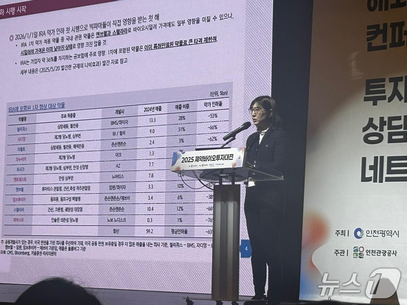 본문 이미지 - 2일 인천 연수구 송도컨벤시아에서 열린 2025 제약바이오투자대전에서 키움증권 허혜민 연구원이 발표하고 있다. 2025.12.2/뉴스1 ⓒ News1 문대현 기자 