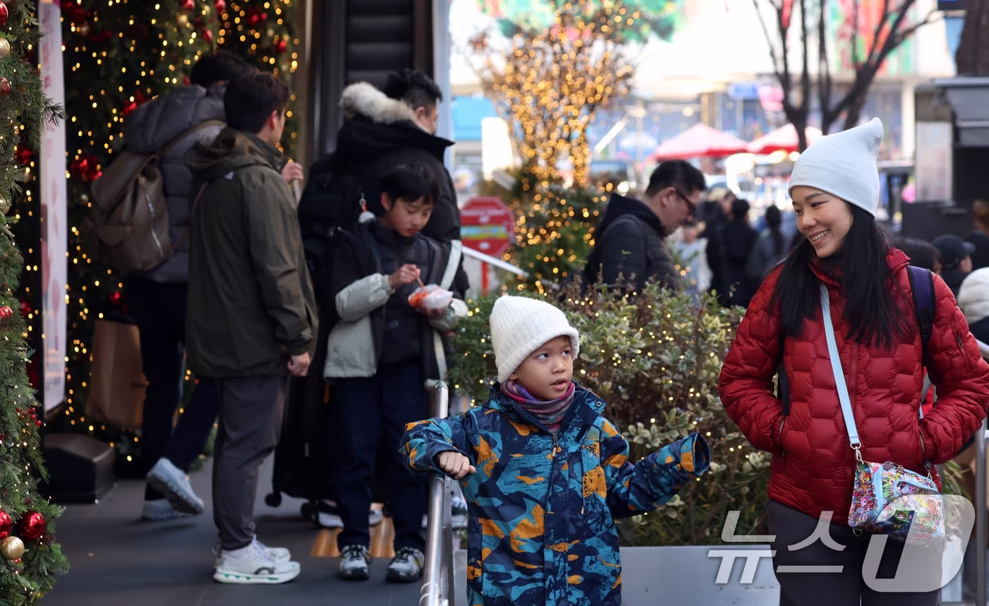 서울 명동에서 외국인 관광객들이 추운 날씨속에서 연말을 보내고 있다(자료사진)/뉴스1 DB