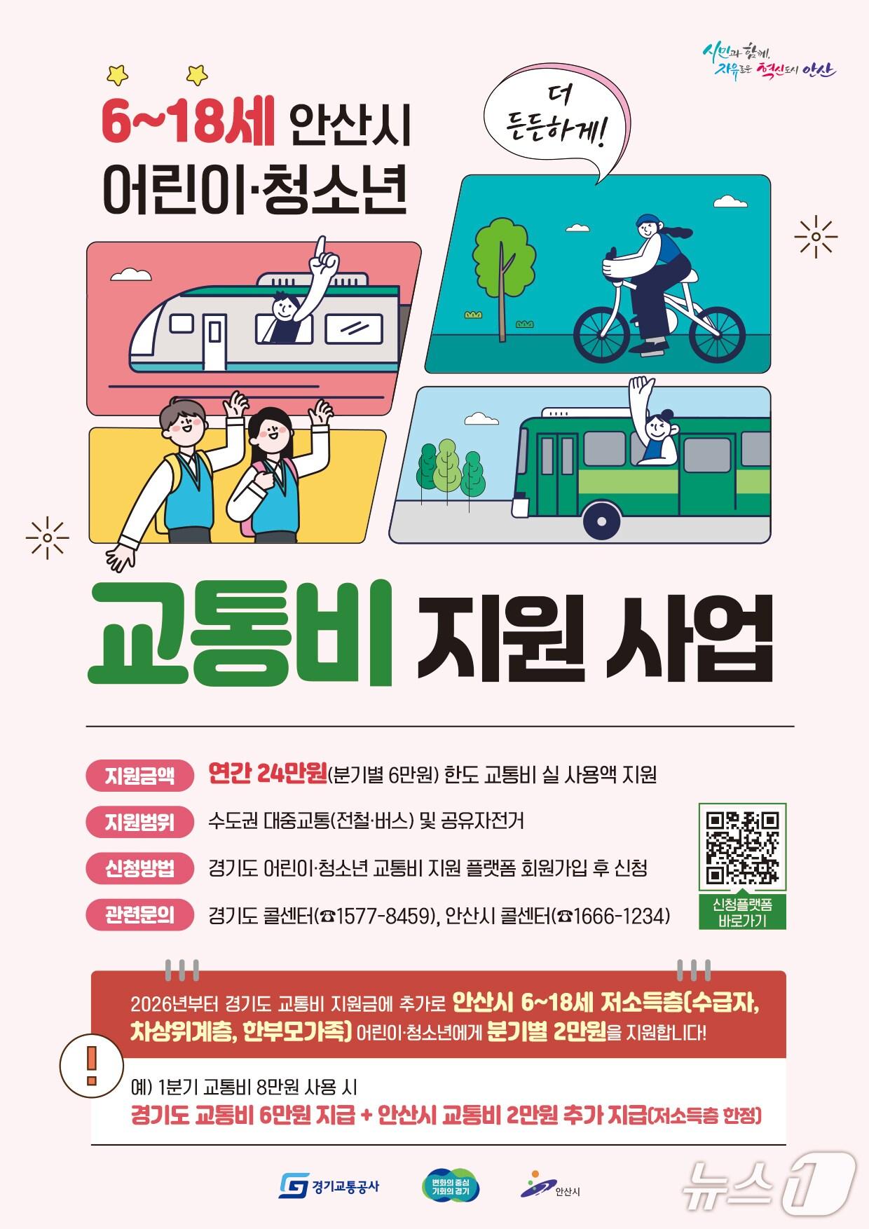 본문 이미지 - 어린이·청소년 교통비 지급 홍보 포스터.(안산시 제공)