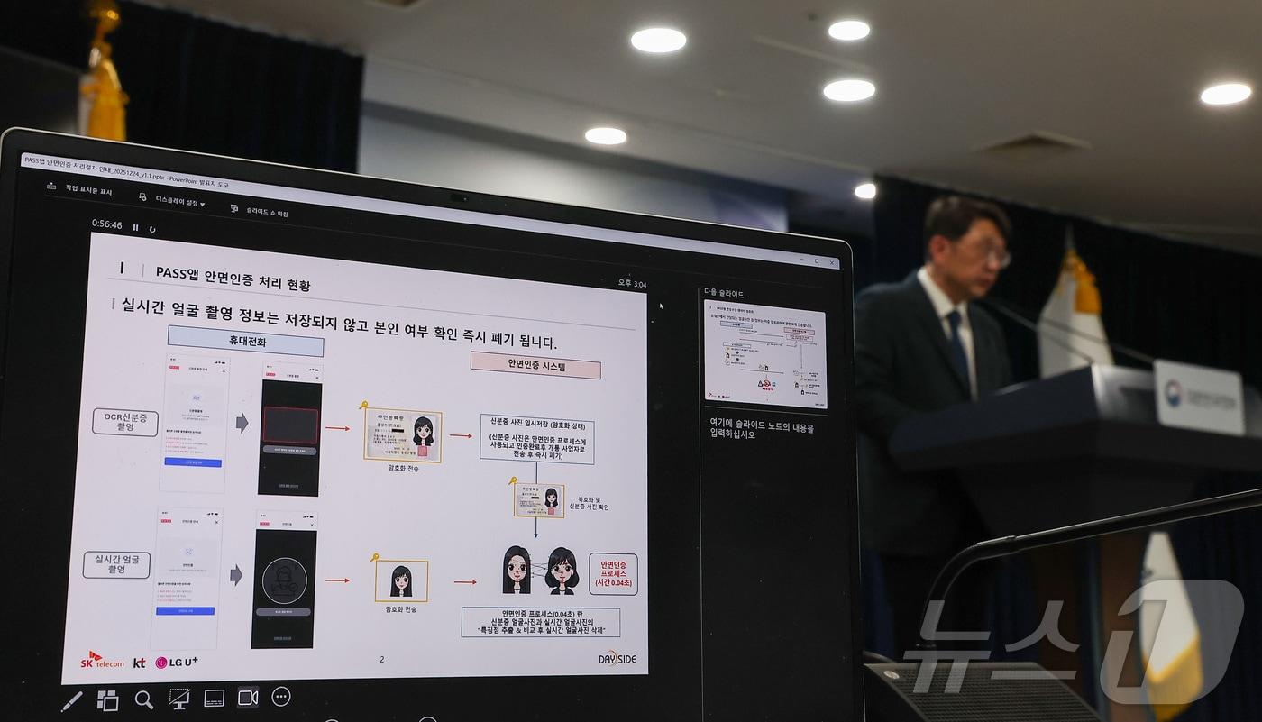 본문 이미지 - 최우혁 과학기술정보통신부 네트워크정책실장이 24일 서울 종로구 정부서울청사에서 휴대전화 개통시 안면인증 관련 세부 내용 브리핑을 하고 있다. 2025.12.24 ⓒ 뉴스1 김성진 기자