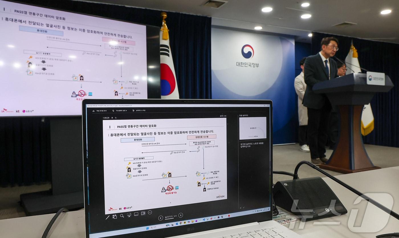 본문 이미지 - 최우혁 과학기술정보통신부 네트워크정책실장이 지난해 12월 24일 서울 종로구 정부서울청사에서 휴대전화 개통시 안면인증 관련 세부 내용 브리핑을 하고 있다. 2025.12.24 ⓒ 뉴스1 김성진 기자