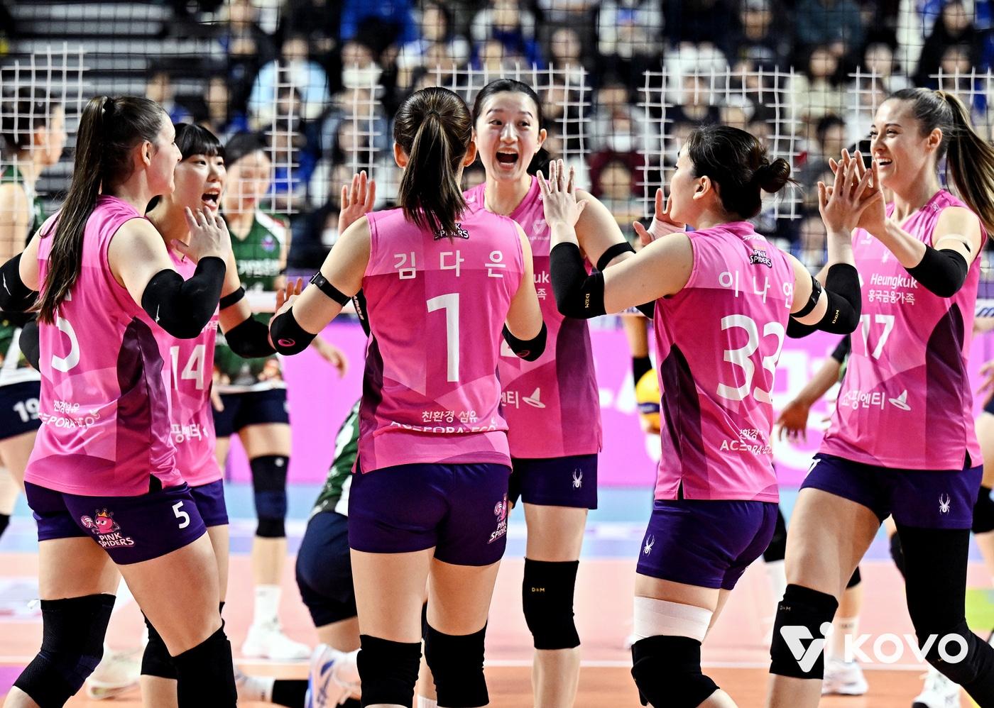 기뻐하는 흥국생명 선수들. (KOVO 제공)