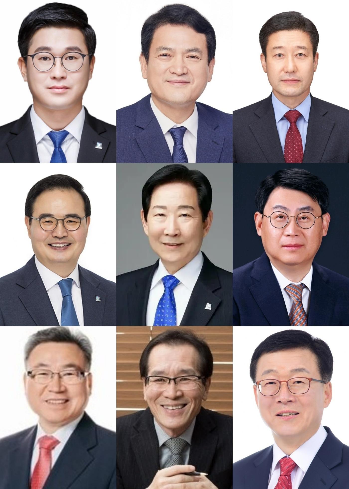 본문 이미지 - 사진 왼쪽 위부터 곽명환,  김경욱, 노승일, 맹정섭, 우건도, 이태성, 권혁중, 김상규, 정용근(정당별 가나다순)/뉴스1