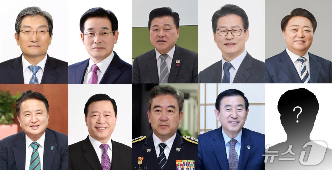 본문 이미지 - 내년 지방선거 충북지사 출마 예상자. 위 더불어민주당 노영민 전 대통령 비서실장, 송기섭 진천군수, 신용한 지방시대위원회 부위원장, 임호선 국회의원, 한범덕 전 청주시장. 아래 국민의힘 김영환 충북지사, 박경국 한국가스안전공사 사장, 윤희근 전 경찰청장, 조길형 충주시장. (정당별 가나다 순)/뉴스1