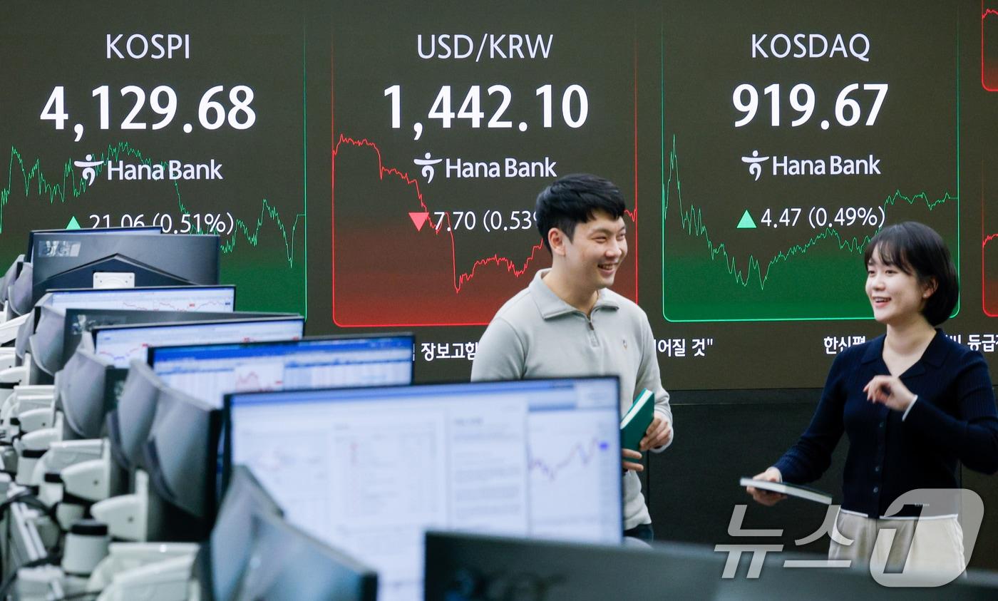 26일 오후 서울 중구 하나은행 딜링룸 전광판에 코스피, 코스닥 종가와 원·달러 환율이 나오고 있다.  2025.12.26/뉴스1 ⓒ News1 안은나 기자