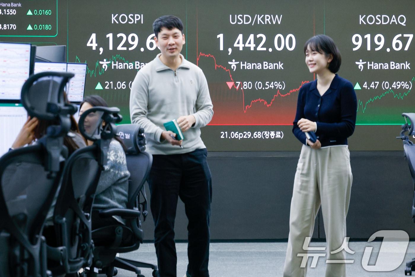 26일 오후 서울 중구 하나은행 딜링룸 전광판에 코스피, 코스닥 종가와 원·달러 환율이 나오고 있다. 2025.12.26/뉴스1 ⓒ News1 안은나 기자