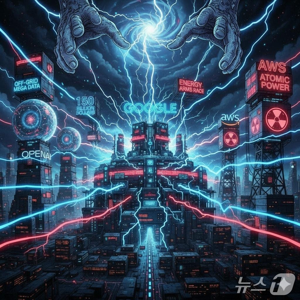 본문 이미지 - 퍼플렉시티 AI 이미지 생성 요청 이미지(미국 빅테크 기업들 전력 인프라 구축에 사활)