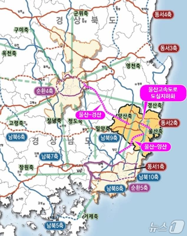 본문 이미지 - 제3차 고속도로 건설계획 건의사업 위치도. (울산시 제공. 재판매 및 DB 금지) /뉴스1