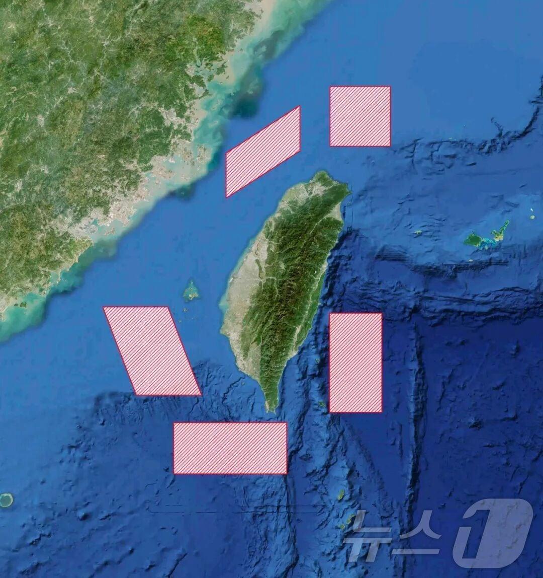 본문 이미지 - 중국 인민해방군 동부전구는 29~30일 '정의사명-2025' 훈련을 실시한다고 발표했다. 해당 이미지는 30일 실탄 사격 훈련을 진행하는 지역을 설정해 발표한 지도다. (중국 국방부 SNS 갈무리) ⓒ News1 정은지 특파원