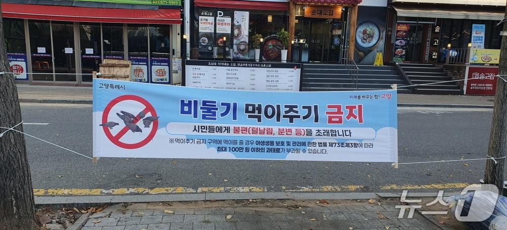 본문 이미지 - 고양시 야생동물 먹이주기 금지 안내 현수막. (고양시 제공, 재판매 및 DB금지)