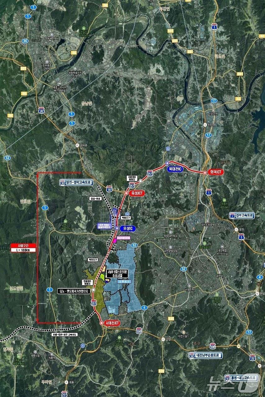 본문 이미지 - 호남고속도로지선 확장사업 위치도 &#40;대전시 제공&#41; / 뉴스1