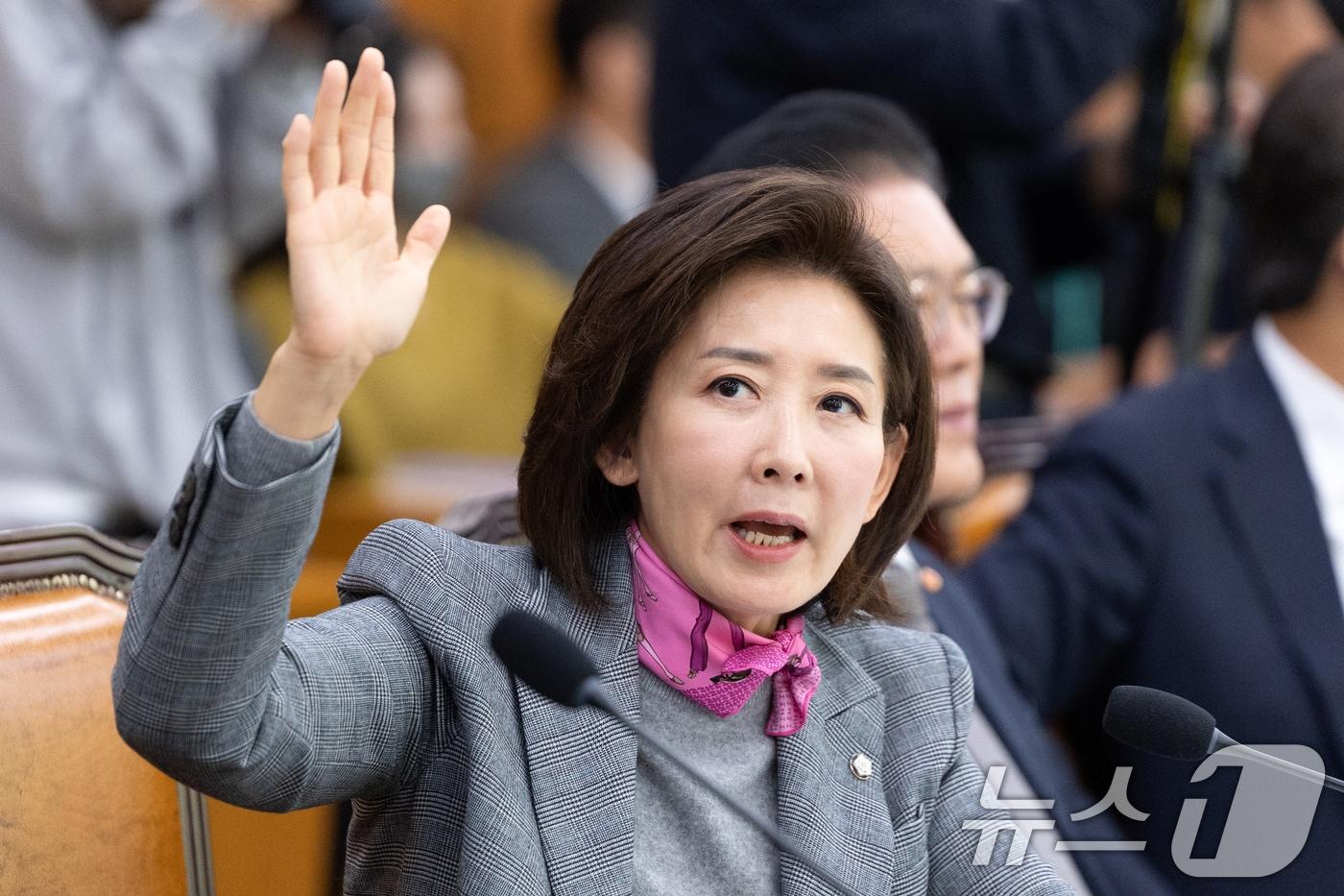 3일 서울 여의도 국회에서 열린 제429회국회&#40;정기회&#41; 법제사법위원회 제16차 전체회의에서 나경원 국민의힘 의원이 의사진행 발언권을 신청하고 있다. 2025.12.3/뉴스1 ⓒ News1 이승배 기자