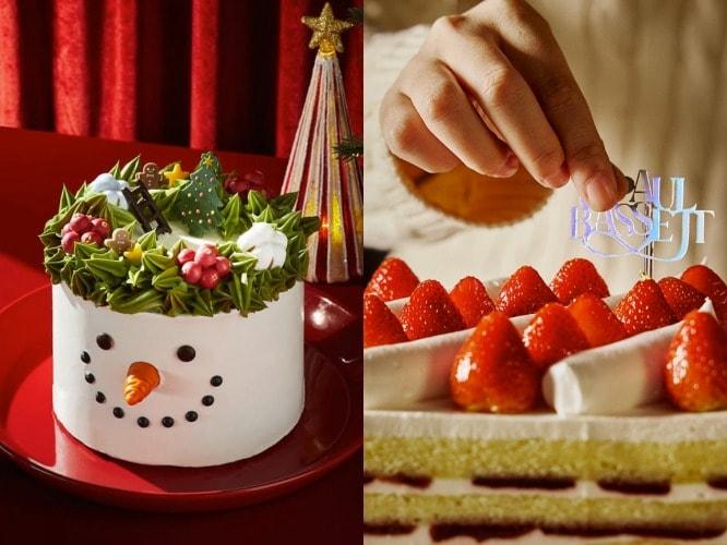 본문 이미지 - 스타벅스의 조선델리 스노우맨 케이크&#40;왼쪽&#41;와 폴바셋 생딸기 마스카포네 케이크&#40;SNS 갈무리&#41;