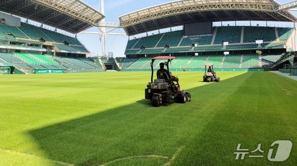 본문 이미지 - 전주월드컵경기장 잔디 관리 모습.&#40;전주시설공단 제공, 재판매 및 DB 금지&#41;/뉴스1