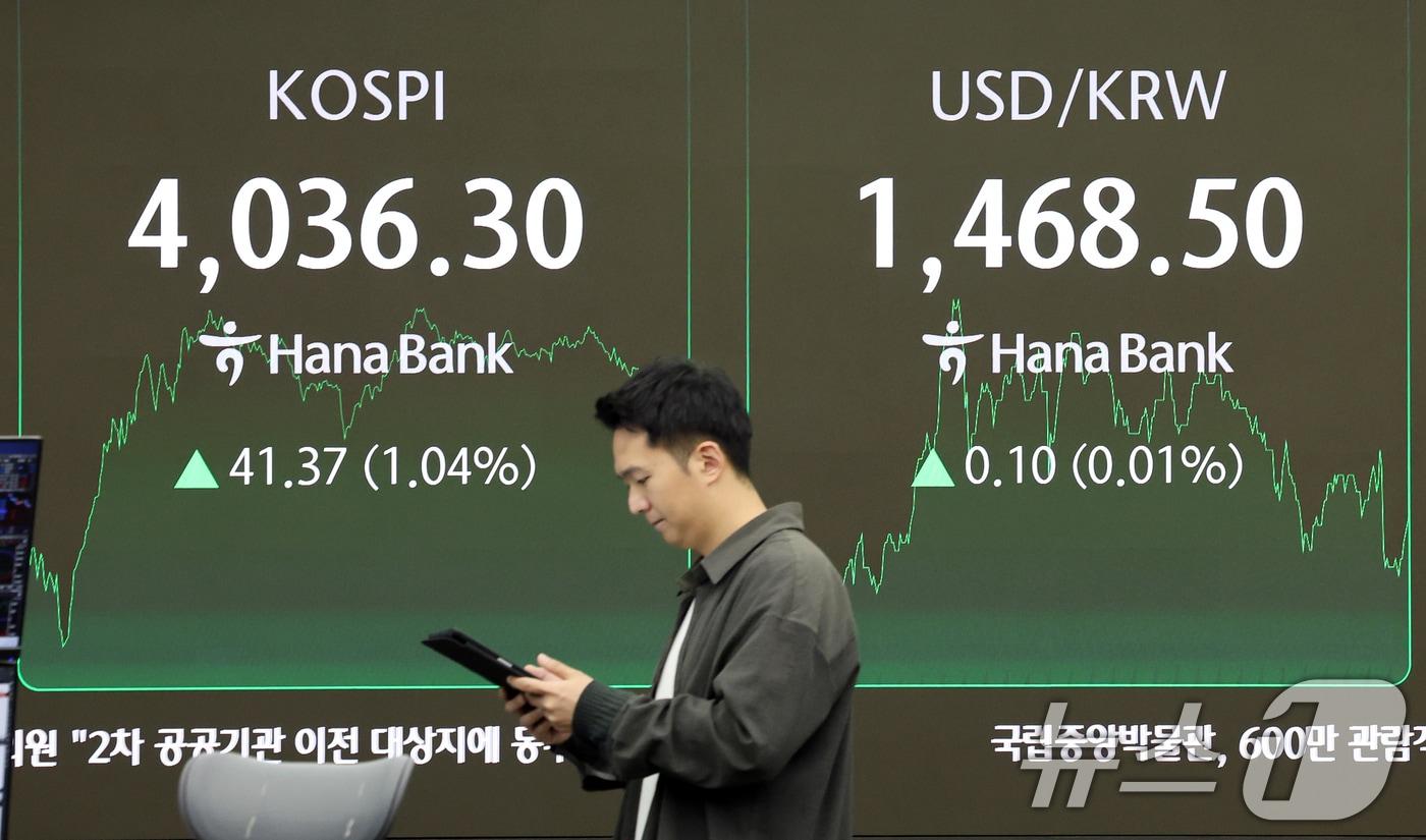 3일 서울 중구 하나은행 본점 딜링룸 전광판에 증시 종가가 표시되고 있다. 2025.12.3/뉴스1 ⓒ News1 이호윤 기자