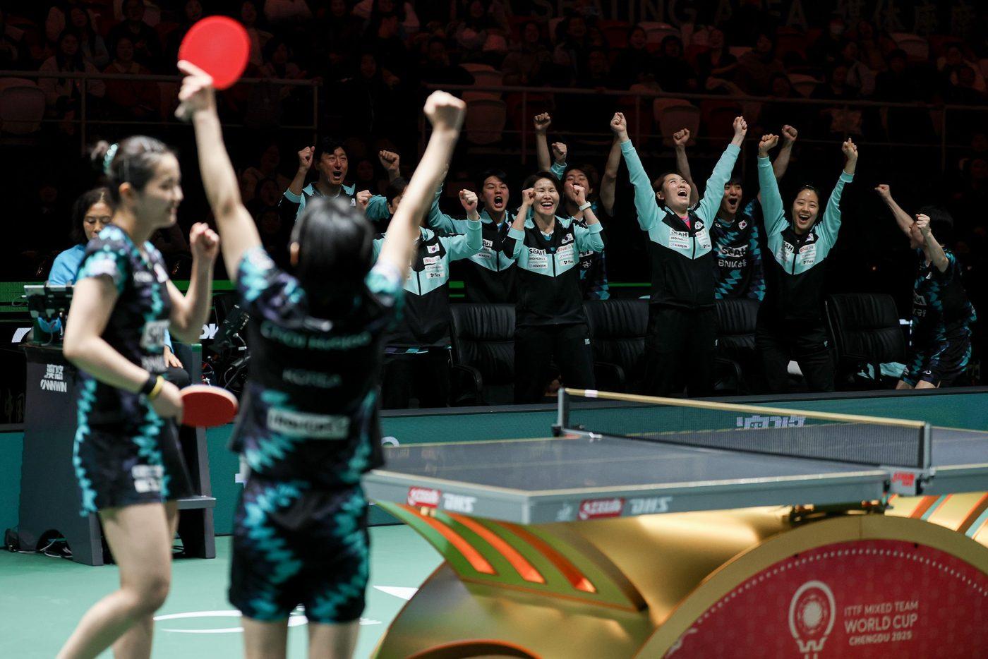  한국 탁구가 프랑스에 혼성단체 월드컵에서 8-7로 승리했다.&#40;대한탁구협회 제공&#41;