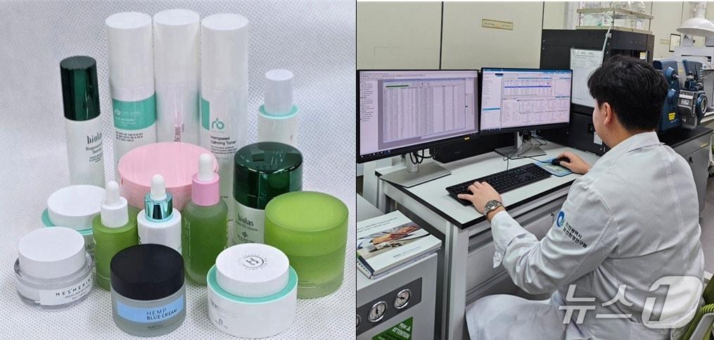 본문 이미지 - 검사 대상 화장품과 검사 장면 (인천시 제공.재판매 및 DB금지)