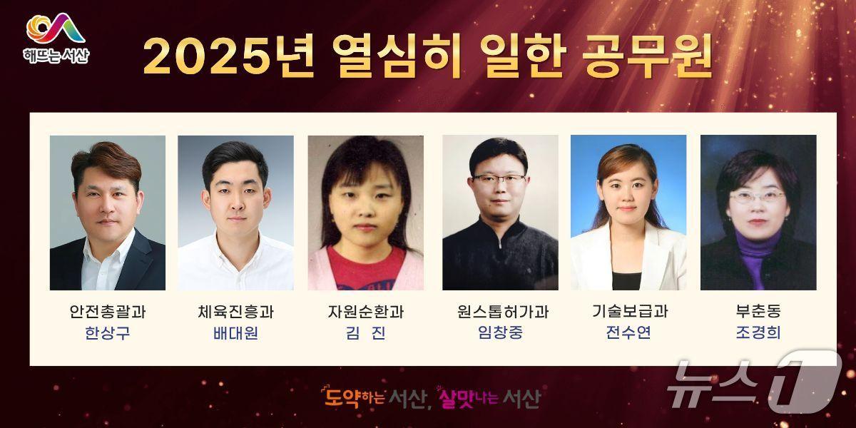 본문 이미지 - 서산시 2025년 열심히 일한 공무원으로 선정된 직원 6명(서산시 제공. 재판매 및 DB금지)2025.12.31/뉴스1