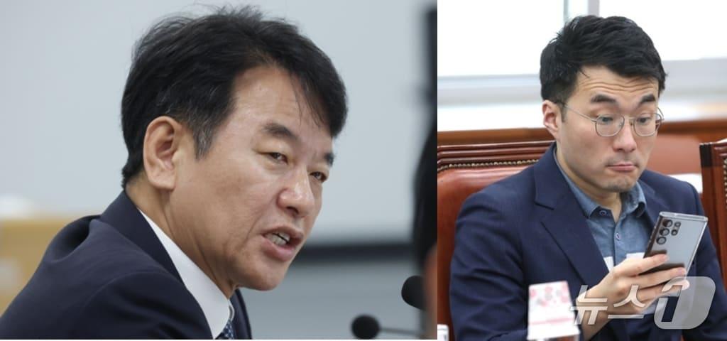 본문 이미지 - 더불어민주당 문진석 의원(왼쪽)과 김남국 대통령실 디지털소통비서관. ⓒ 뉴스1 DB