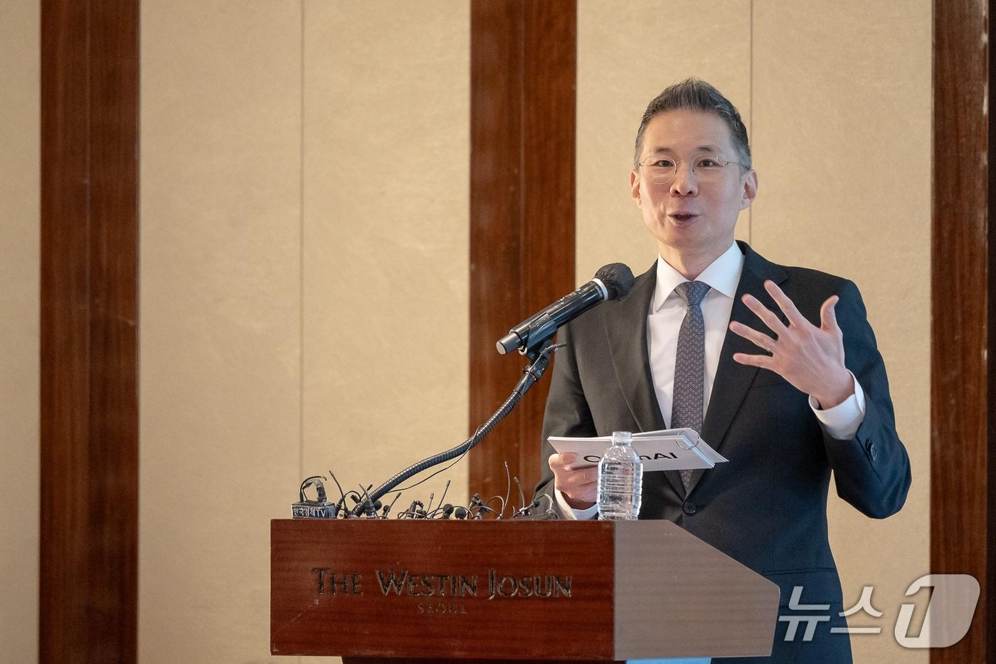 김경훈 오픈AI코리아 총괄 대표가 서울 중구 웨스틴조선호텔에서 열린 기자 간담회에서 발언하고 있다. 2025.12.4 뉴스1 ⓒ News1&#40;오픈AI코리아 제공&#41;