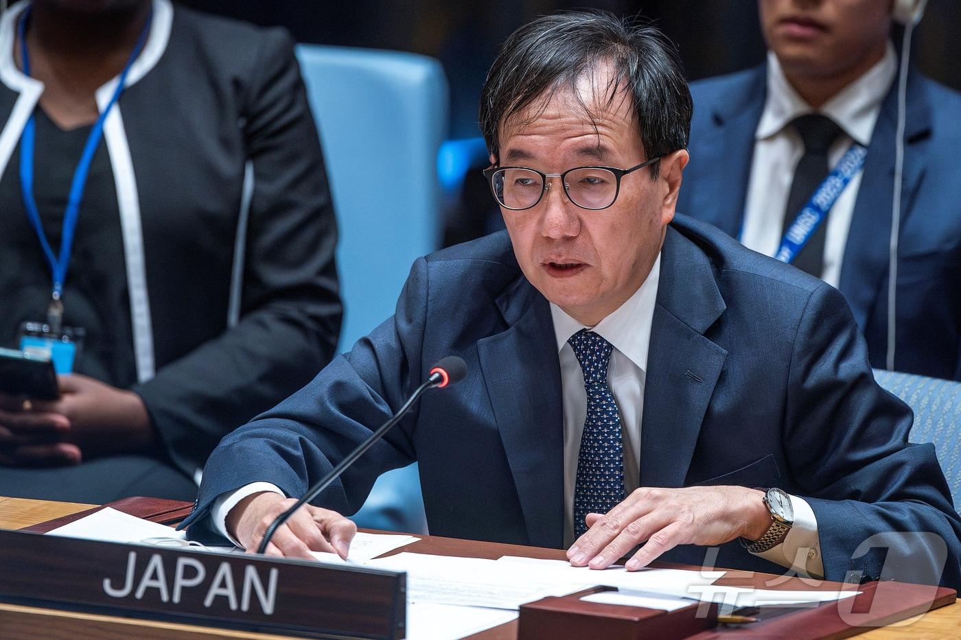 야마자키 카즈유키 주유엔 일본 대사. 2024.04.14 ⓒ 로이터=뉴스1 ⓒ News1 김지완 기자